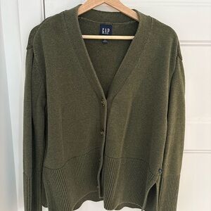 GAP Olive Green V-Neck Button-Front Cardigan